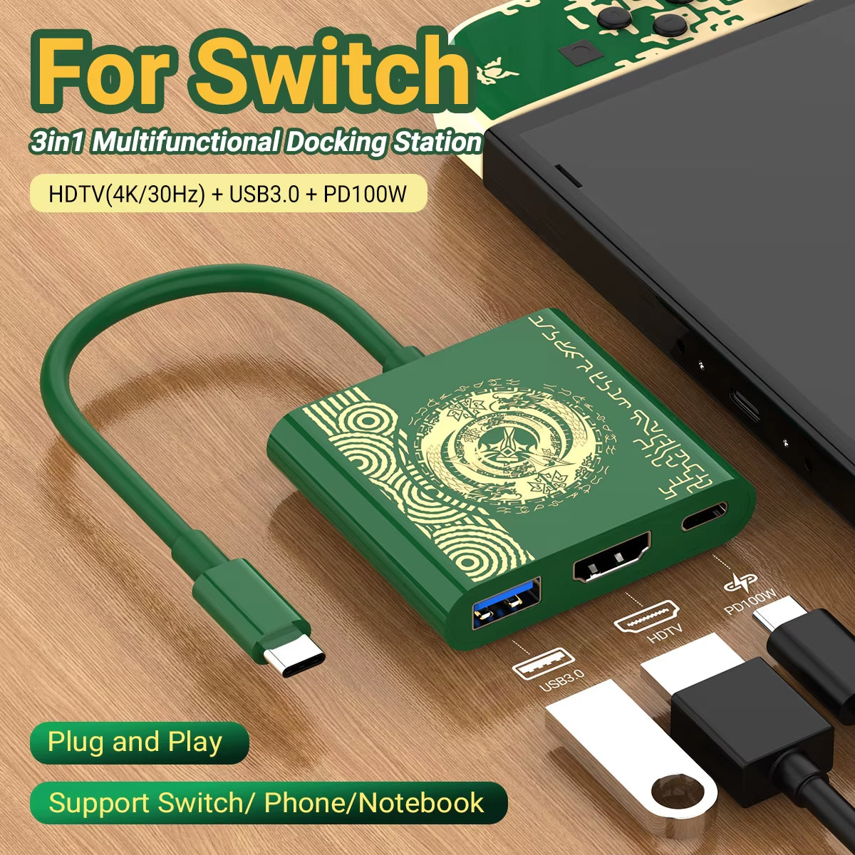 Portable Nintendo Switch Docking Station Hub with HDMI and USB 3.0