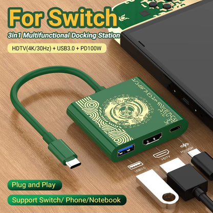 Portable Nintendo Switch Docking Station Hub with HDMI and USB 3.0