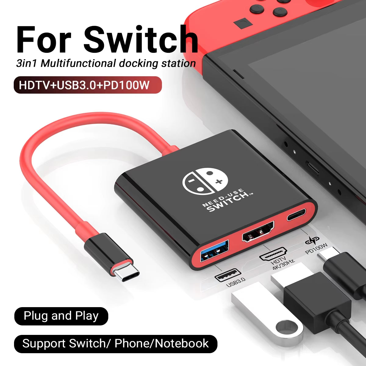 Portable Nintendo Switch Docking Station Hub with HDMI and USB 3.0