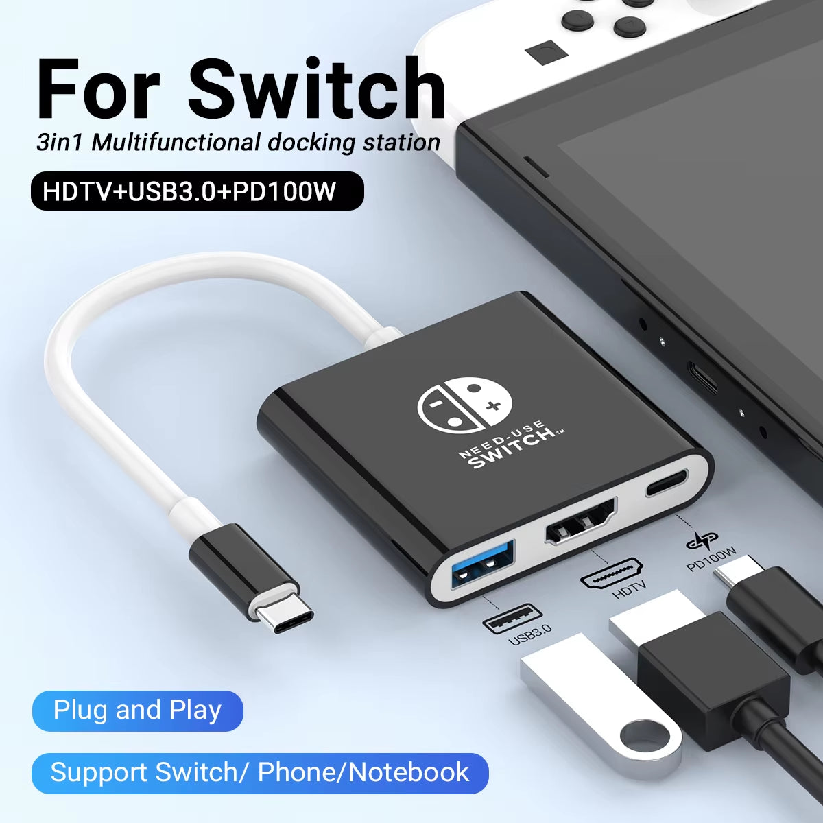 Portable Nintendo Switch Docking Station Hub with HDMI and USB 3.0